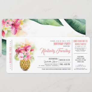 Invitation Pineappy Beach Boarding Pass Billet Anniversaire