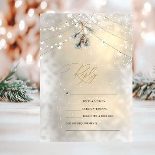 Invitation Pinecone String Lights Mariage d'hiver RSVP