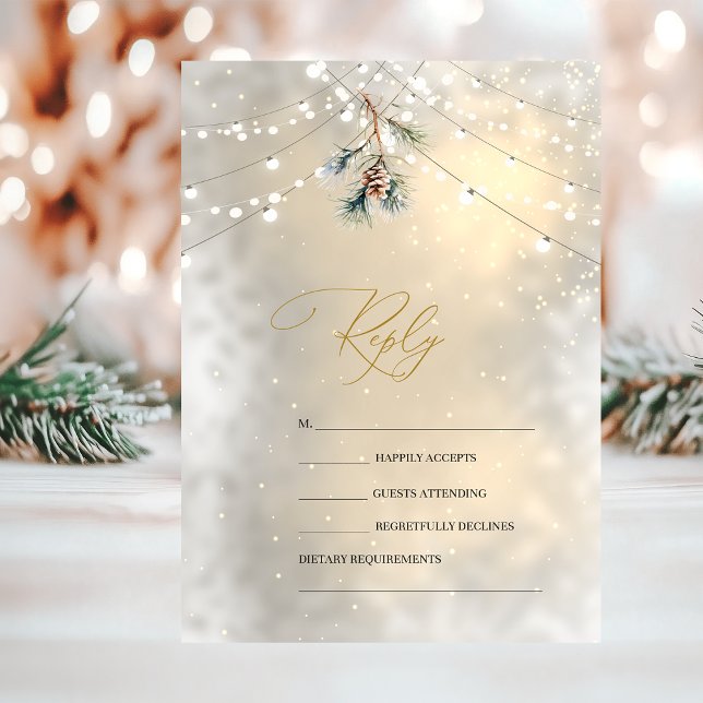 Invitation Pinecone String Lights Mariage d'hiver RSVP (Créateur téléchargé)