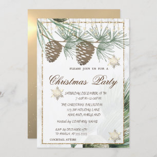 Invitation Pinecones, Snowflakes Gold Christmas Corporated