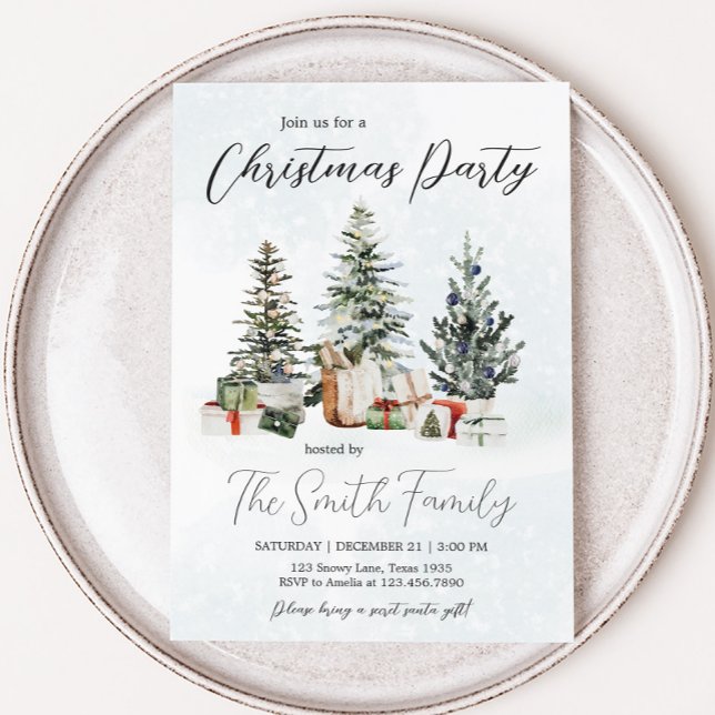 Invitation Pines d'hiver Noël (Winter Wonderland Pine Tree Christmas Party Invitation )