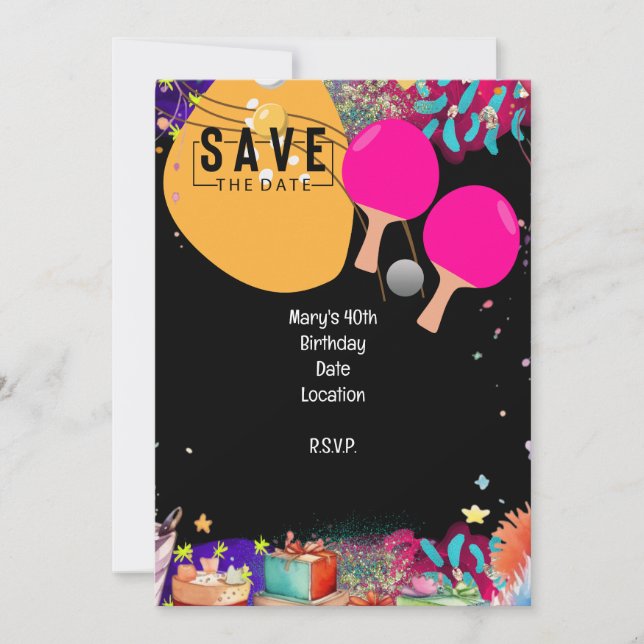 Invitation Ping Pong 40th Birthday Enregistrer la date (Devant)