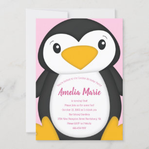 Invitation Pingouin Anniversaire rose