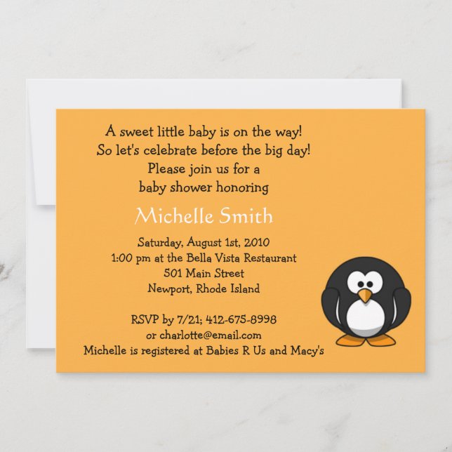 Invitation pingouin; baby shower (Devant)