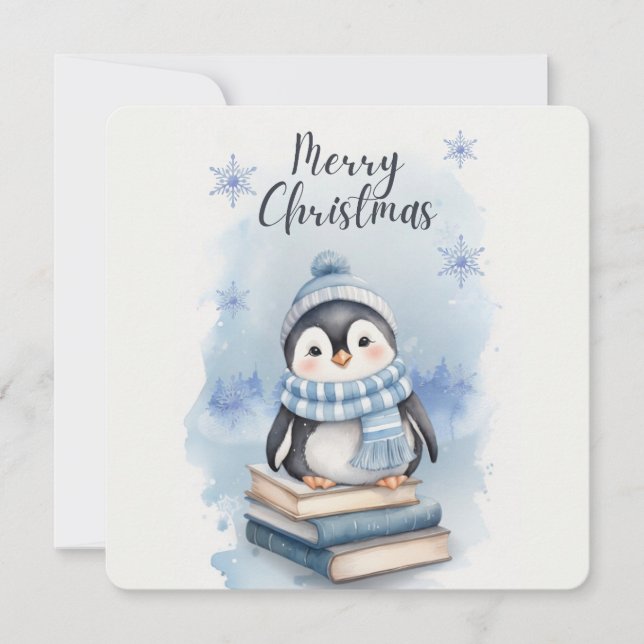 Invitation Pingouin de Noël aquarelle (Devant)