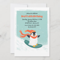 Invitation Pingouin de Snowboard
