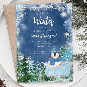 Invitation Pingouin d'hiver Flammes de neige Onederland 1er a