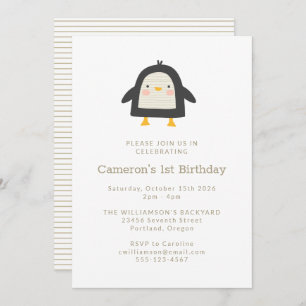 Invitation Pingouin d'hiver Simple 1er anniversaire