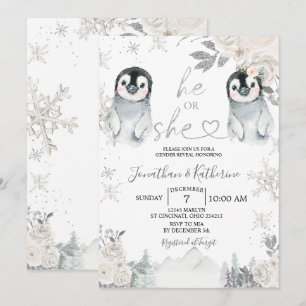Invitation Pingouin Genre Révéler Il ou Elle Snowflakes d'hiv