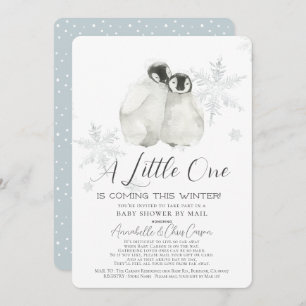 Invitation Pingouin Hiver Snowflake Baby shower bleu par cour