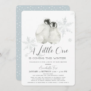 Invitation Pingouin Hiver Snowflake Blue Drive Baby shower