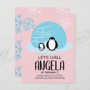 Invitation Pingouin Igloo Snowflakes hiver Anniversaire