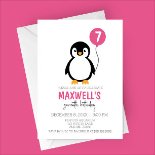 Invitation Pingouin minimaliste moderne fête d'anniversaire d