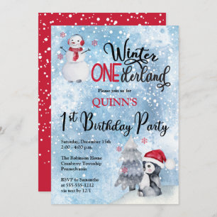 Invitation Pingouin   Snowman Winter ONEderland 1er anniversa