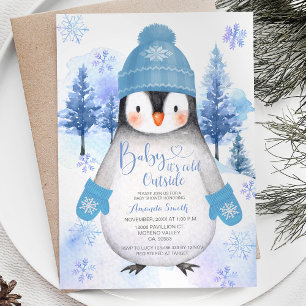 Invitation Pingouin tricoté casquette Snowflakes Silver Blue