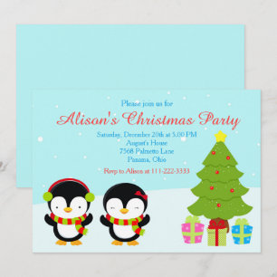 Invitation Pingouins et arbre d'hiver de Noël mignons