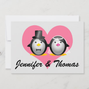 Invitation Pingouins Mariages, Jennifer & Thomas