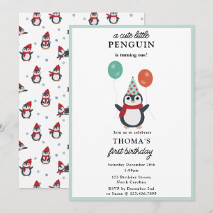Invitation Pingouins mignons Enfants d'hiver Garçon Animaux A