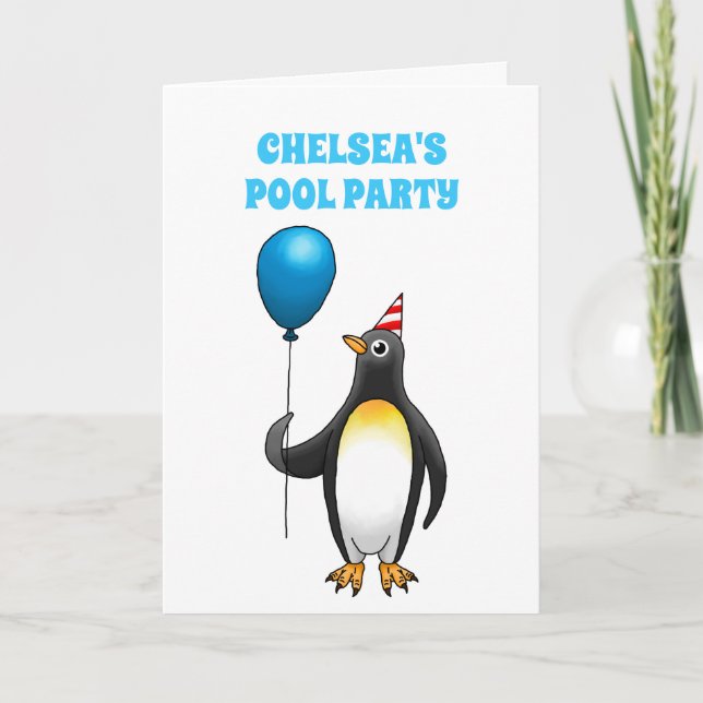 Invitation Pingouins Summer Pool Party Anniversaire (Devant)