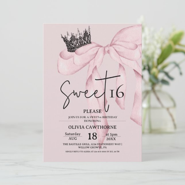 Invitation  Pink 16th Birthday ⎮Modern Bow Sweet 16 (Debout devant)