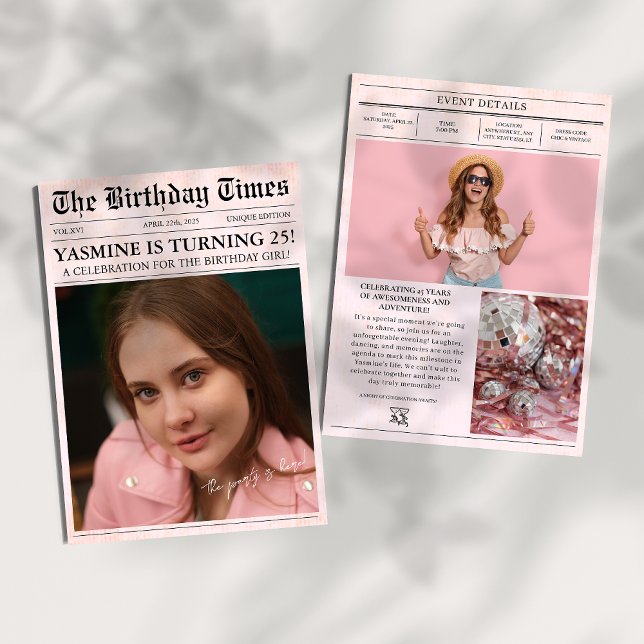 Invitation Pink 25th Birthday party Journal Couverture photo (Créateur téléchargé)