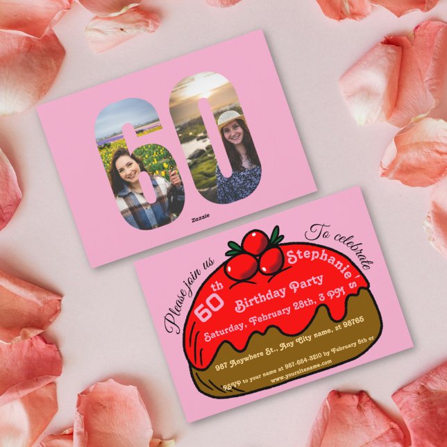 Invitation Pink 60th Birthday Party Chocolate Donut Dessert  (Créateur téléchargé)