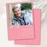 Invitation Pink 60th Birthday Photo<br><div class="desc">Photo moderne minimaliste rose et blanc 60e anniversaire invitation pour une fête d'anniversaire amusante. L'âge peut être changé. Cette invitation est simple et élégante, adulte jalon d'anniversaire invitation pour les hommes et les femmes. La couleur rose et blanche de l'arrière - plan peut être changée à n'importe quelle couleur de...</div>