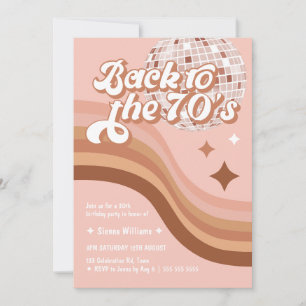 Invitation Pink 70's Super Retro Any Age Disco Ball Anniversa