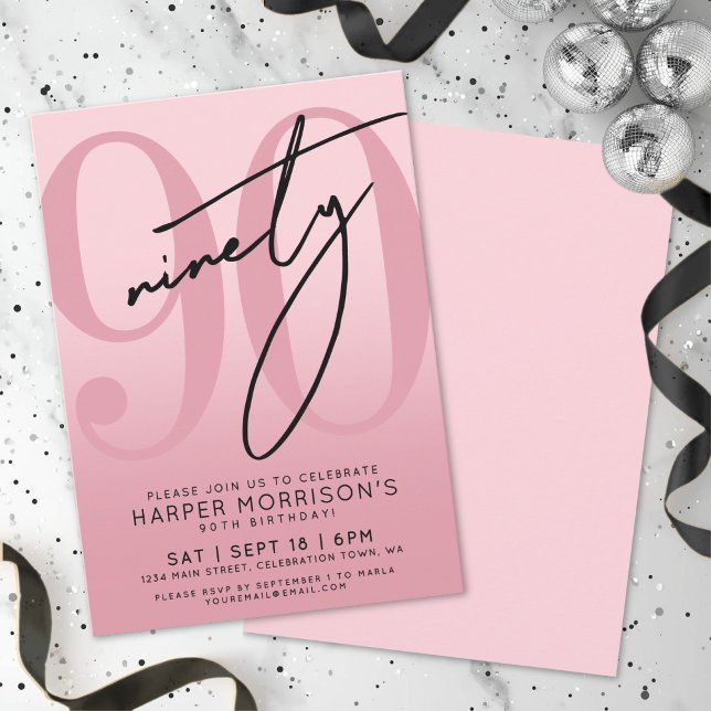 Invitation Pink 90th Birthday Party (Pink 90th Birthday Party Invitation)