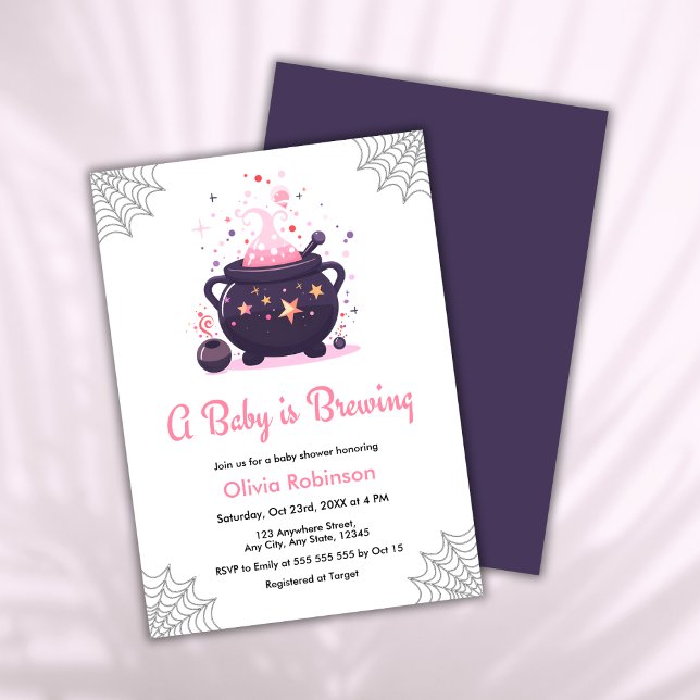Invitation Pink A Baby brasse le Baby shower d'Halloween (Pink A Baby is Brewing Cauldron Halloween Girl Baby Shower Invitation  )