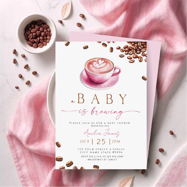 Invitation Pink A Baby is Brewing Coffee Bean Baby Shower (Créateur téléchargé)