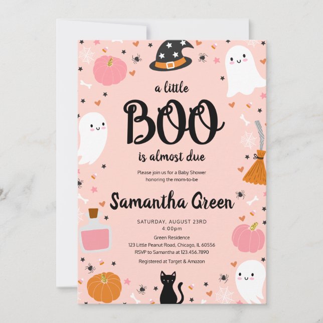 Invitation Pink A Little Boo Baby shower (Devant)
