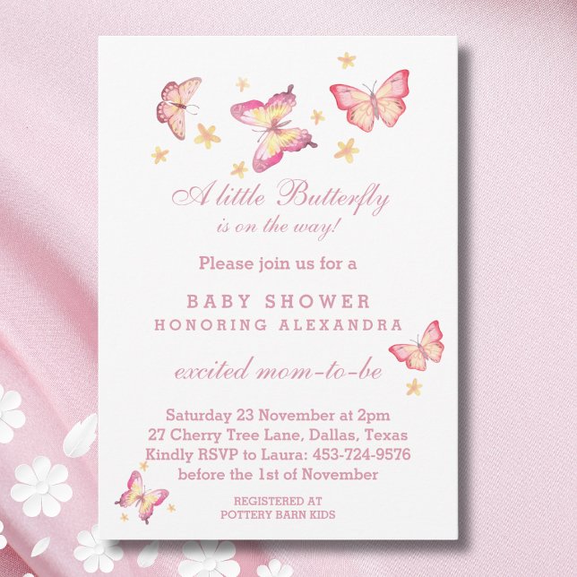 Invitation Pink A Little Butterfly est en chemin Baby shower (Créateur téléchargé)