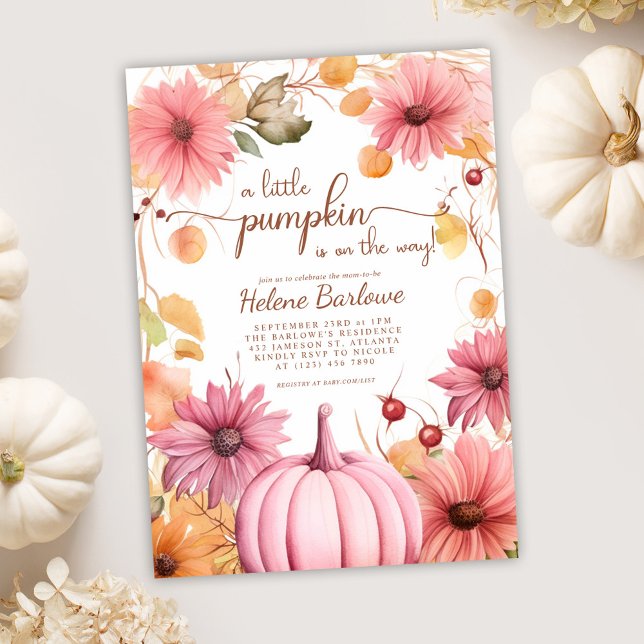 Invitation Pink A Little Citrouille Fall Baby shower (Pink A Little Pumpkin Fall Baby Shower Invitation)