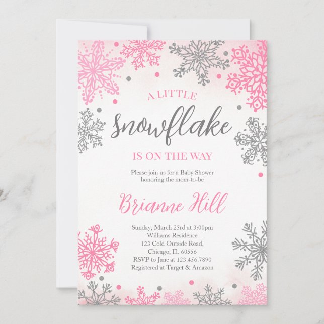 Invitation Pink A Little Snowflake Baby shower (Devant)