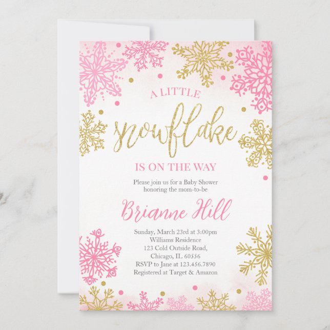 Invitation Pink A Little Snowflake Baby shower (Devant)