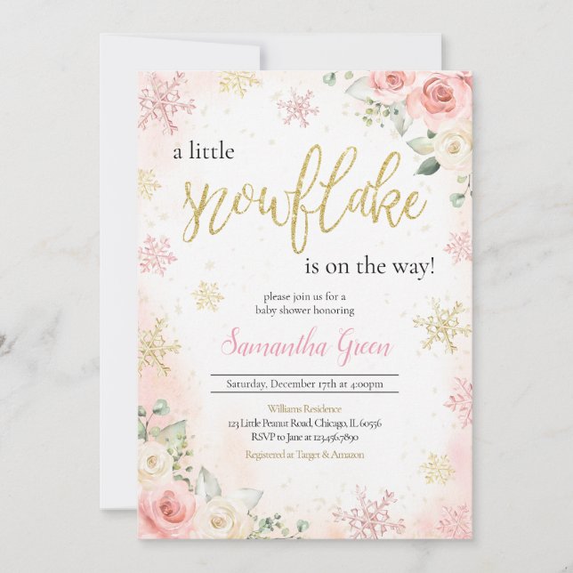 Invitation Pink A Little Snowflake Baby shower (Devant)