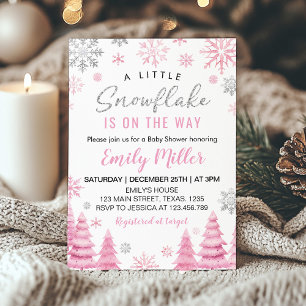 Invitation Pink A Little Snowflake Girl Baby shower