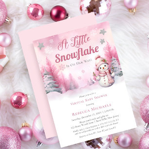 Invitation Pink A Little Snowflake Girl Baby shower virtuel