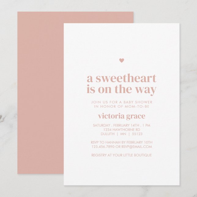 Invitation Pink A Little Sweetheart Baby Shower (Devant / Derrière)