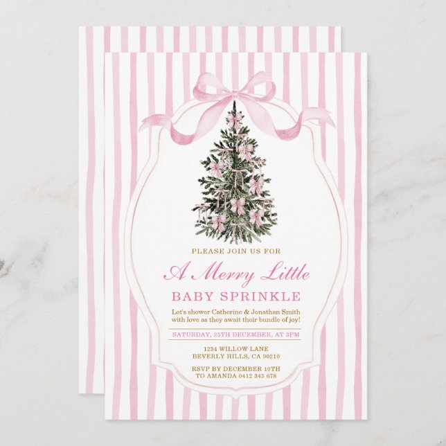 Invitation Pink A Merry Little Baby Sprinkle Christmas Tree (Devant / Derrière)