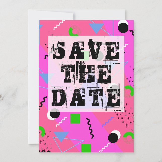 Invitation Pink Abstrait 80s Memphis Style Enregistrer la dat (Devant)