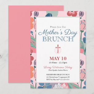 Invitation Pink Abstrait Floral Church Fête des Mères Brunch