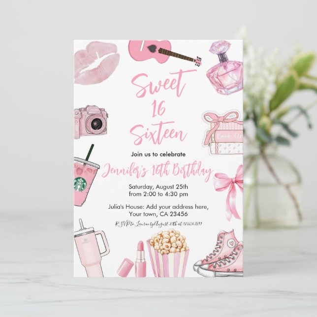 Invitation Pink aesthetic Sweet Sixteen 16 Teen Girl Birthday (Debout devant)