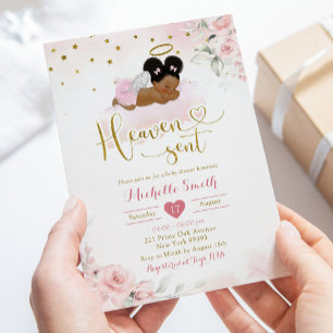 Invitation Pink Afro Africain Baby Heaven envoyé Baby shower
