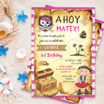 Invitation Pink Ahoy Treasure Map Girls Pirate Birthday<br><div class="desc">Pink Ahoy Treasure Map Girls Pirate Birthday Invitation</div>