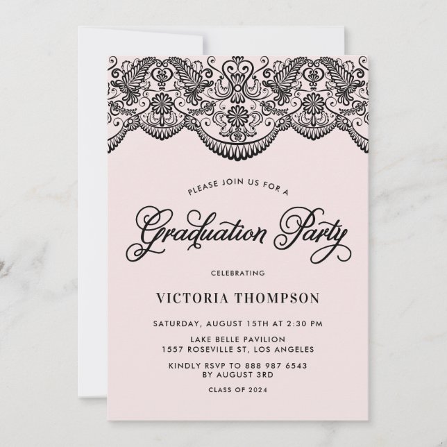 Invitation Pink and Black Brocade Lace Party (Devant)