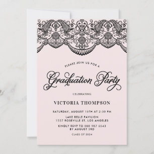 Invitation Pink and Black Brocade Lace Party