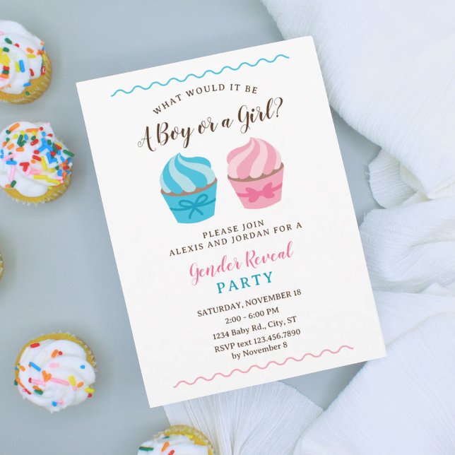 Invitation Pink and Blue Cupcakes Baby Genre Revey (Créateur téléchargé)