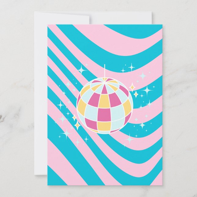 Invitation Pink and Blue Disco Ball, Party Art, Preppy, année (Devant)